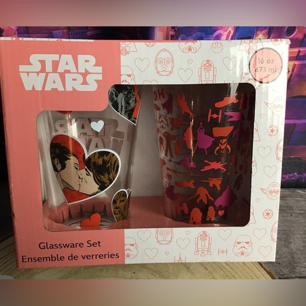 Disney Star Wars Valentine’s Day glassware set 2pk 16oz Zak design-new